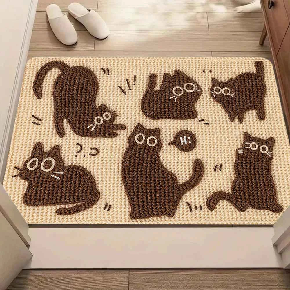 Cute Cartoon Cat Floor Mat – Soft Non-Slip Rug for Bedroom and Living Room