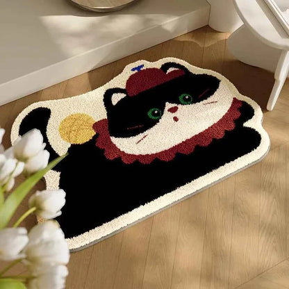 Cute Cat Design Floor Mat in Pink Green Water-Absorbent