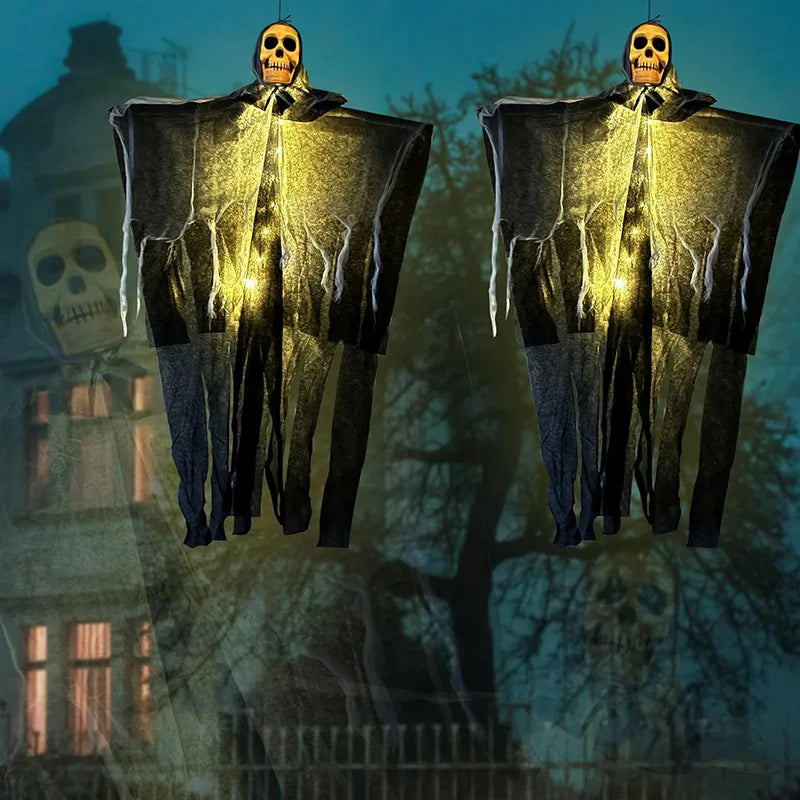 1pcs Halloween Glowing Skull Skeleton Gauze Hanging Ghost Home Outdoor Garden Decoration Halloween Party Horror Ghost Props 2025