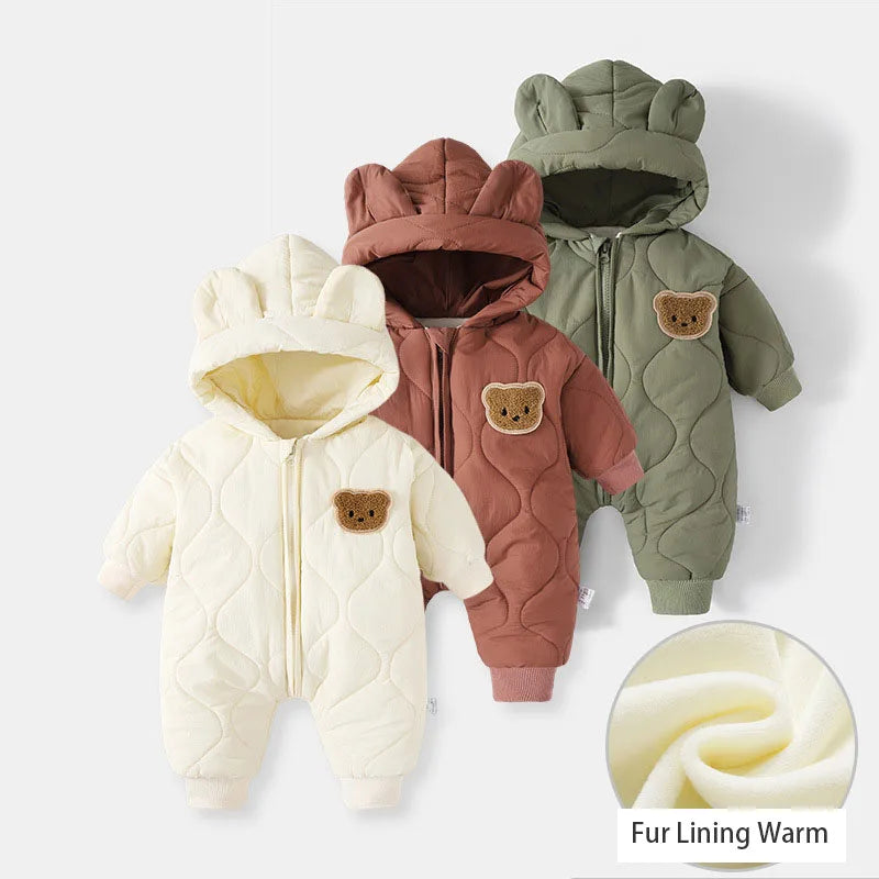  Winter Baby Outwear Clothing Fur Lining Warm Toddler Girl's Boy's Rompers Cartoon Bear Infant Jumpsuit