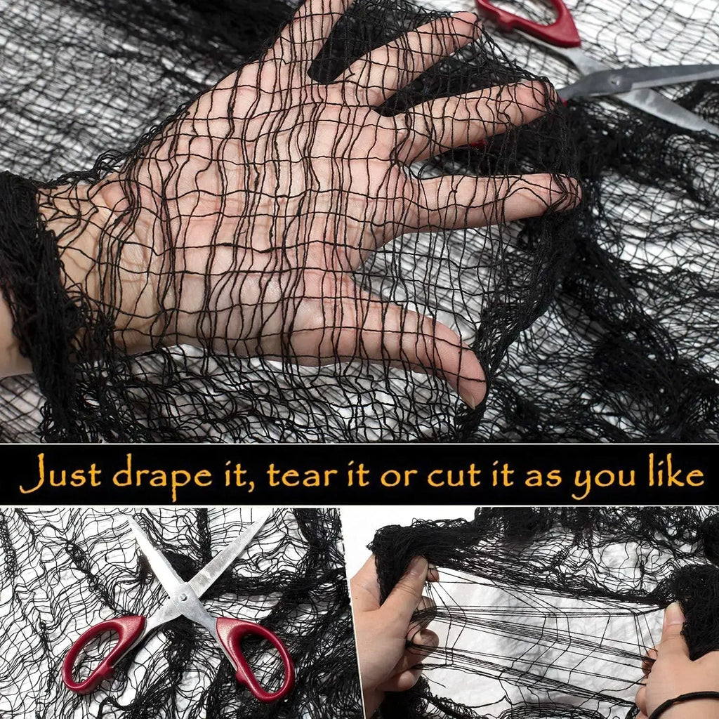 76x183cm Halloween Decorations Black Creepy Gauze Cloth Window Table Door Net Spooky Fancy Dress Party Haunted House Wall Decor