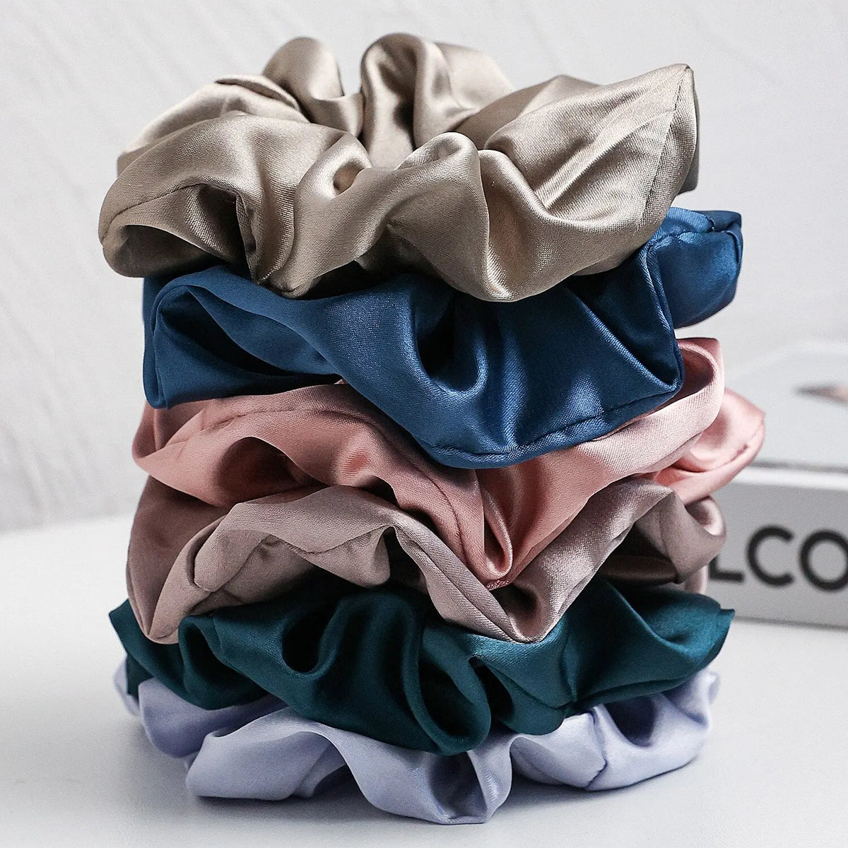 6-Piece Large Satin Scrunchies for Women – Pure Color Silk Hair Ties Set | Soft, Gentle & Stylish Ponytail Holders for Daily Wear