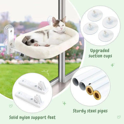 Cat Window Hammock Perch – Suction Cup Wall-Mount Sunbathing Seat with Reversible Plush Cover, 2 Sizes