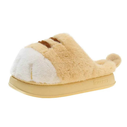 3D Cat Paw Plush Slippers – Cute Furry Warm Slip-On Indoor House Shoes for Women & Couples