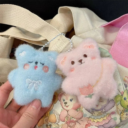 Cartoon Bear Squeak Plush Keychain Toys Pendant Cute Doll Toy Kawaii Soft Stuffed Bag Charms Decorations for Couple Friends Gift