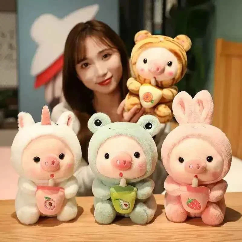 Milk Tea Pig Plush Pillow – Cute Frog Animal Stuffed Doll