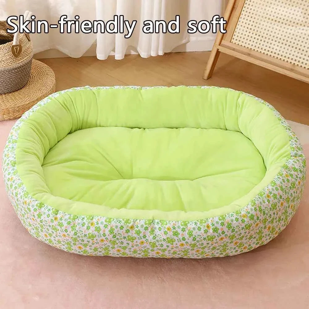 Kawaii Bolster Sofa Bed for Cats & Dogs – Soft Cotton All-Season Pet Nest with Raised Border (4 Colors, S–L)