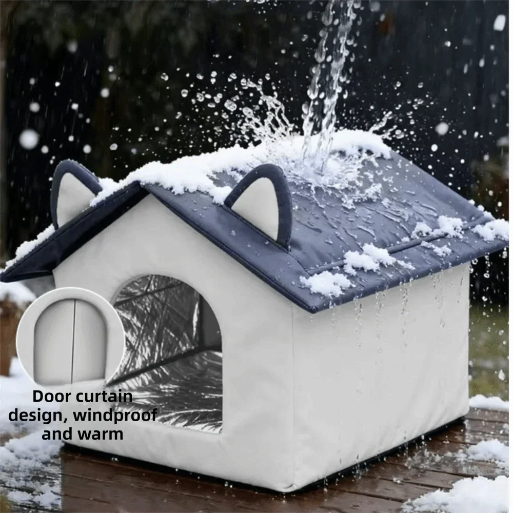 Outdoor Insulated Cat House – Windproof Waterproof Pet Shelter with Enclosed Door & Moisture-Proof Base, Grey (S–L)