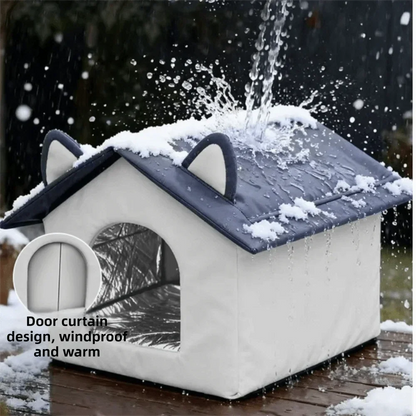 Outdoor Insulated Cat House – Windproof Waterproof Pet Shelter with Enclosed Door & Moisture-Proof Base, Grey (S–L)