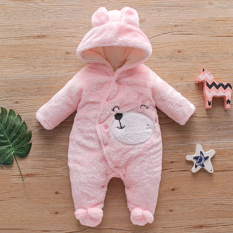 Autumn and Winter New Baby Plush Climbing Clothes Baby Warm and Thick Cartoon Dog Rabbit Cute Cotton Clothes for 0-2 Years