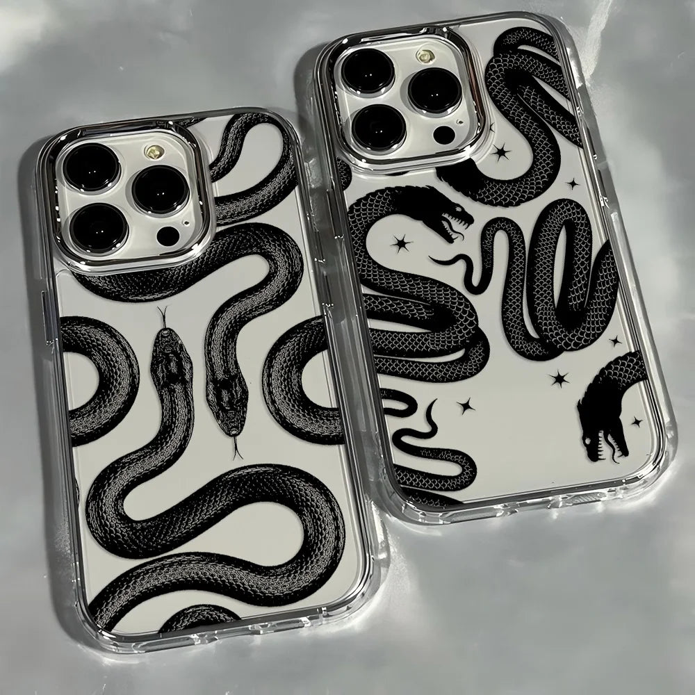 Cute Doodle Funny Snake Phone Case For iPhone 17 16e 16 15 14 13 12 11 mini Pro Max X XR XSMAX 8 Air Plus Transparent Soft Cover