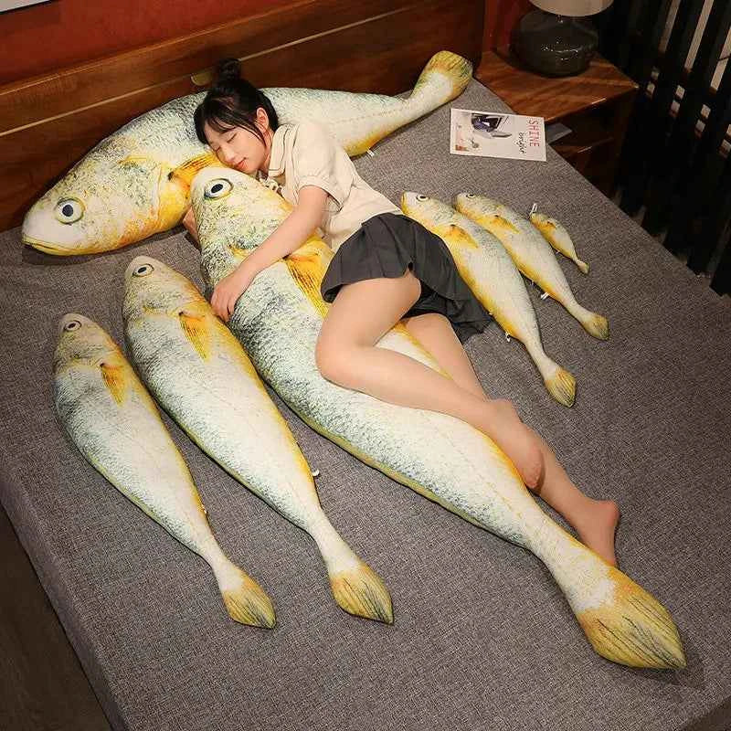 Giant Yellow Croaker Fish Plush Toy – Realistic Stuffed Fish Body Pillow