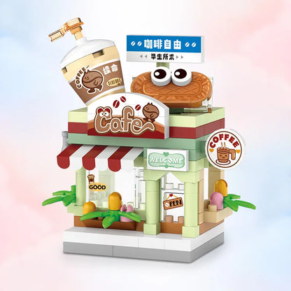 NEW Restaurant Dessert Coffee Pet Fruit Store Street View Food House Building Blocks Kit Girls Bricks Model Kids Toy Children