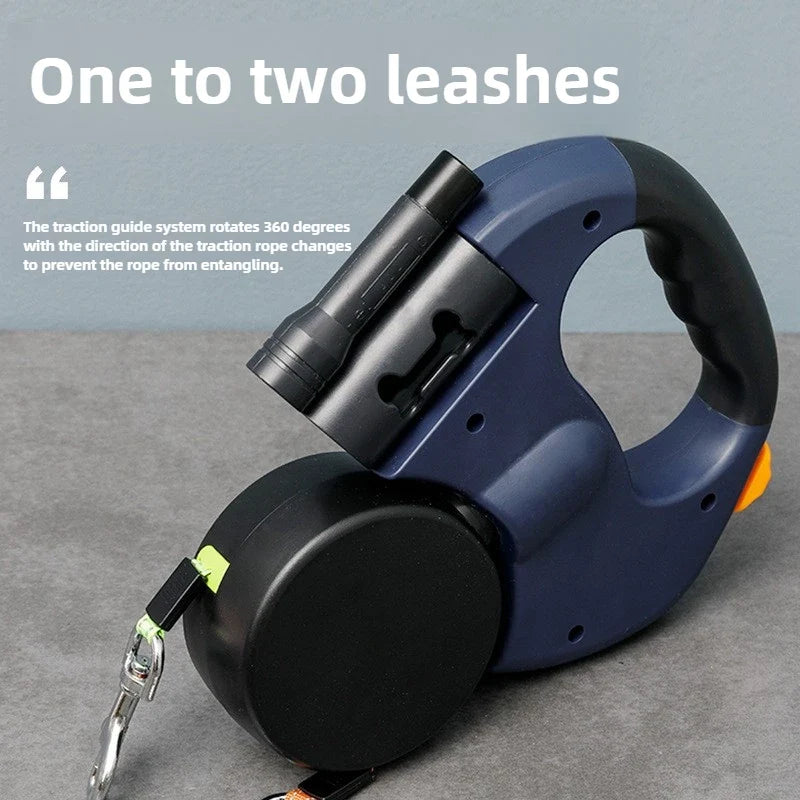Premium 3M Retractable Double Dog Leash – Reflective 360° Swivel No-Tangle Lead with LED Lights for Small Dogs