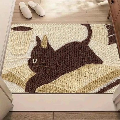 Cute Cartoon Cat Floor Mat – Soft Non-Slip Rug for Bedroom and Living Room