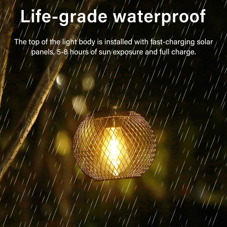 Outdoor Solar Iron Lantern Led Solar Lights Waterproof Decorative Hanging Lights for Tree Garden Yard Patio Pathway Dusk-to-dawn