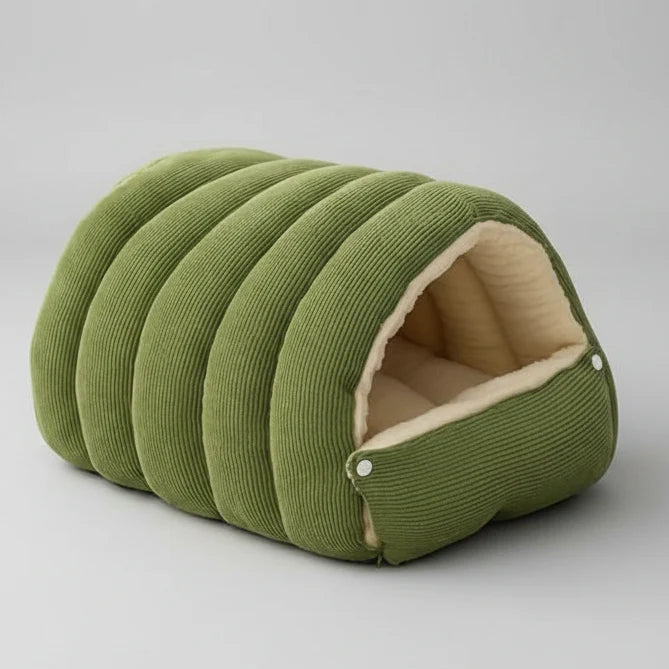 Kawaii Thermal Plush Pet Cave Bed – Cozy Enclosed Sleeping Bag House for Cats & Small Dogs (10 Colors)