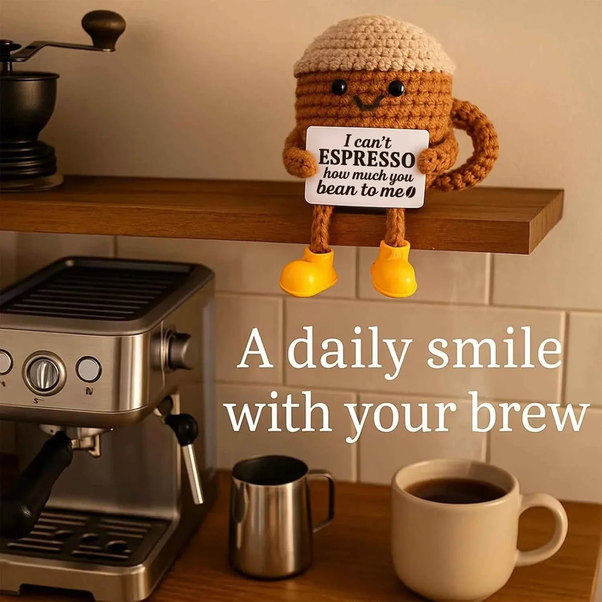 Funny Crochet Emotional Support Coffee Doll Card Desktop