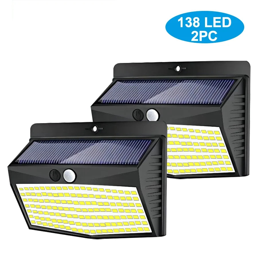 138 LED Solar Light Outdoor 4PCS Solar Wall Lamp Human Body Sensor 3 Mode Waterproof Garden Decor Street Lights Sunlight Powered