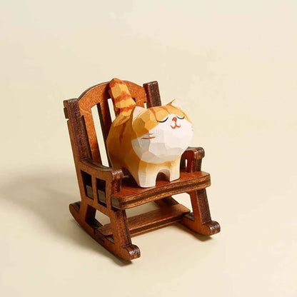 Wooden Cat Statue Handmade – Orange Cat Home Decoration & Gift Idea