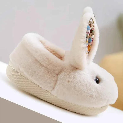 Kids Cartoon Rabbit Slippers – Warm Plush Indoor Anti-Slip Winter House Shoes for Boys & Girls