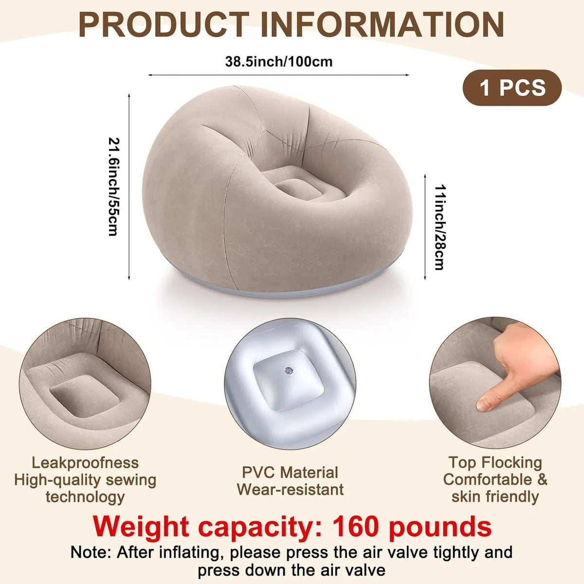 2pcs (1 sofa + 1 air pump) PVC inflatable sofa, suitable for camping, hiking and outdoor activities, Halloween/Christmas gifts