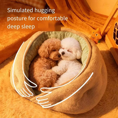 Kawaii Thickened Winter Warm Security Bed for Small Dogs & Cats – Soft Coral Fleece All-Season Kennel (White, M–XL)