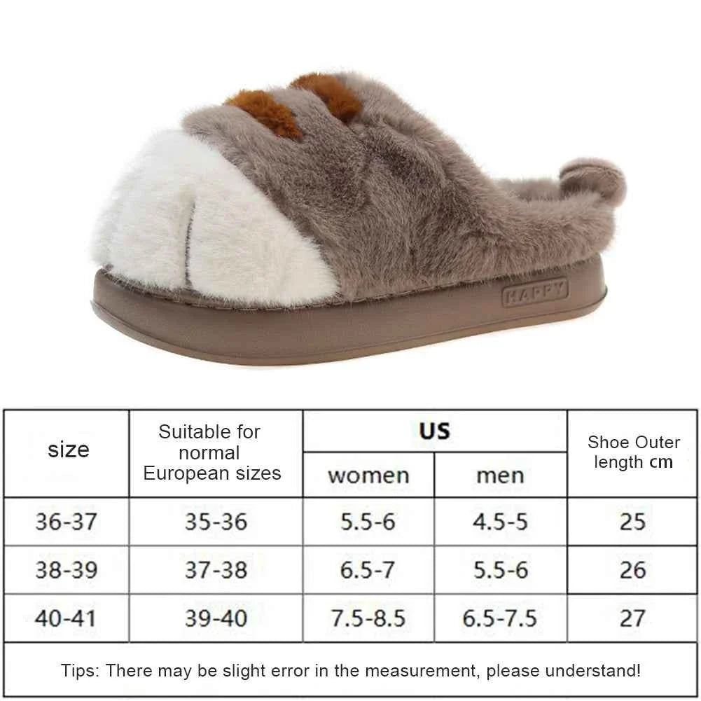 3D Cat Paw Plush Slippers – Cute Furry Warm Slip-On Indoor House Shoes for Women & Couples