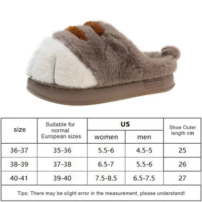 3D Cat Paw Plush Slippers – Cute Furry Warm Slip-On Indoor House Shoes for Women & Couples