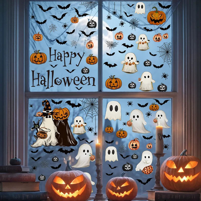 Halloween Window Stickers Pumpkin Living Room Glass Window Decoration Electrostatic Stickers Ghost Helloween Stickers