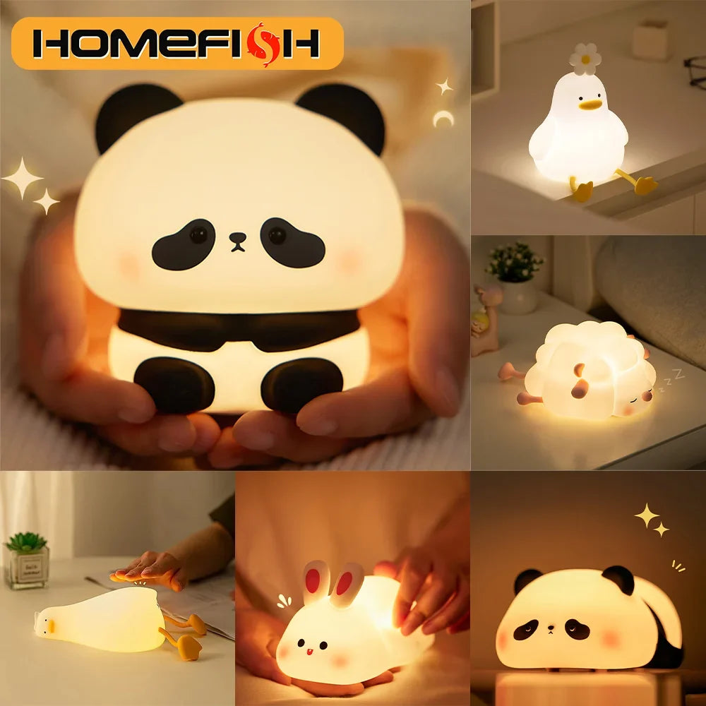 Animal Shaped Night light LED cute panda rabbit light USB charging timed bedside decoration Children's eye protection