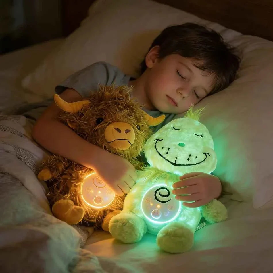 Highland Cow Breathing Plush Toy – Music & Light Sleep Companion