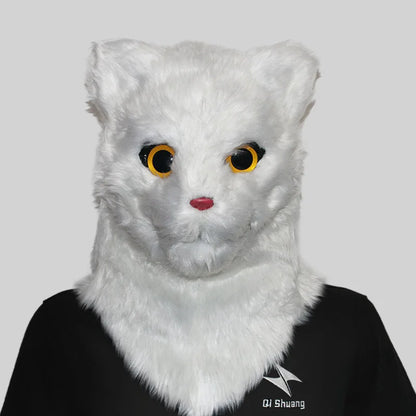 Movable Mouth Cat Mask – Realistic Full Head Cat Cosplay Mask