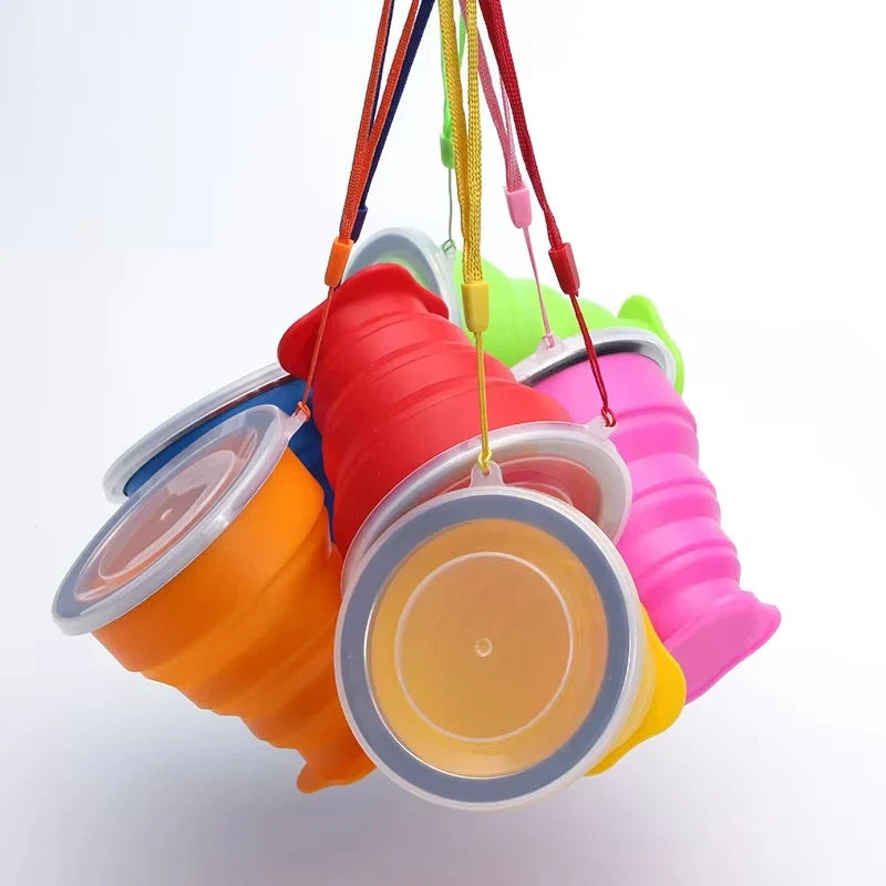 Portable Silicone Folding Water Cup Outdoor Heat Resistant Telescopic Collapsible Foldable Mug With Lid For Travel Camping 200m
