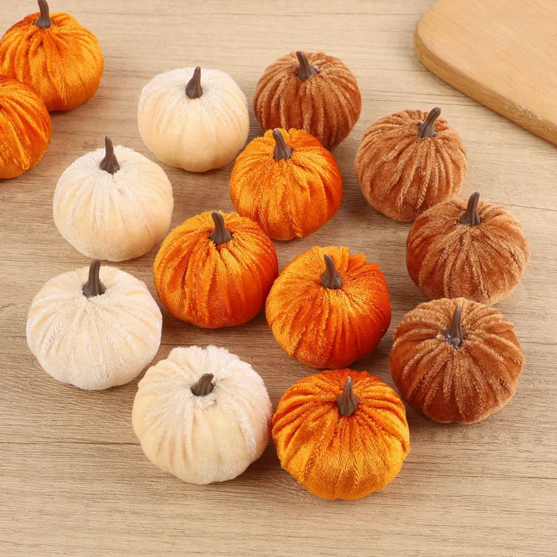8/12pcs Artificial Flannel Pumpkins for Autumn Fall Thanksgiving Halloween Party Table Decoration Home DIY Craft Wreath Gifts