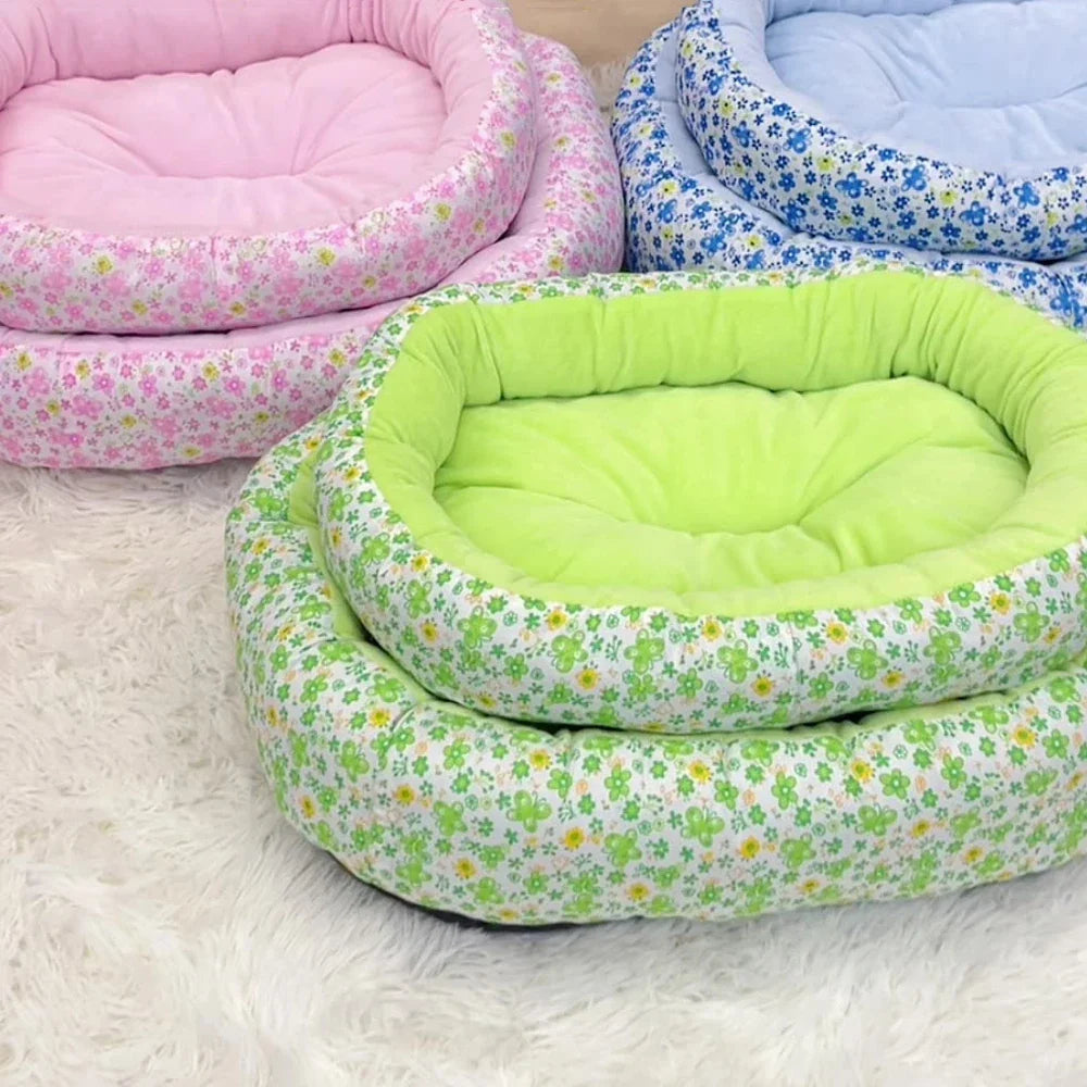 Kawaii Bolster Sofa Bed for Cats & Dogs – Soft Cotton All-Season Pet Nest with Raised Border (4 Colors, S–L)