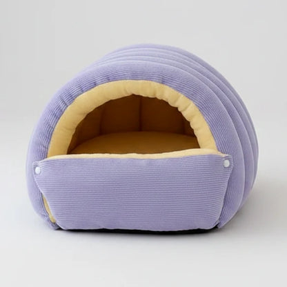 Kawaii Thermal Plush Pet Cave Bed – Cozy Enclosed Sleeping Bag House for Cats & Small Dogs (10 Colors)