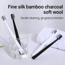 10-Pack Bamboo Charcoal Toothbrush Set – Ultra-Soft Silk Bristles for Men & Women | Eco-Friendly Black & White Adult Family Toothbrushes