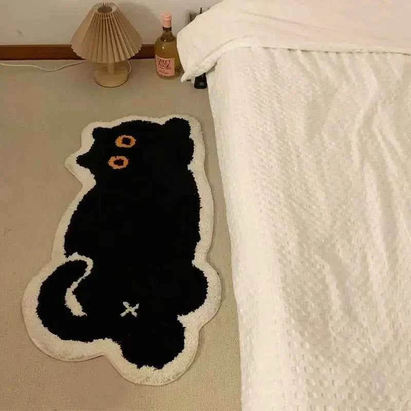 Black Cat Rug Cute Imitation Cashmere Family Bedroom Bed
