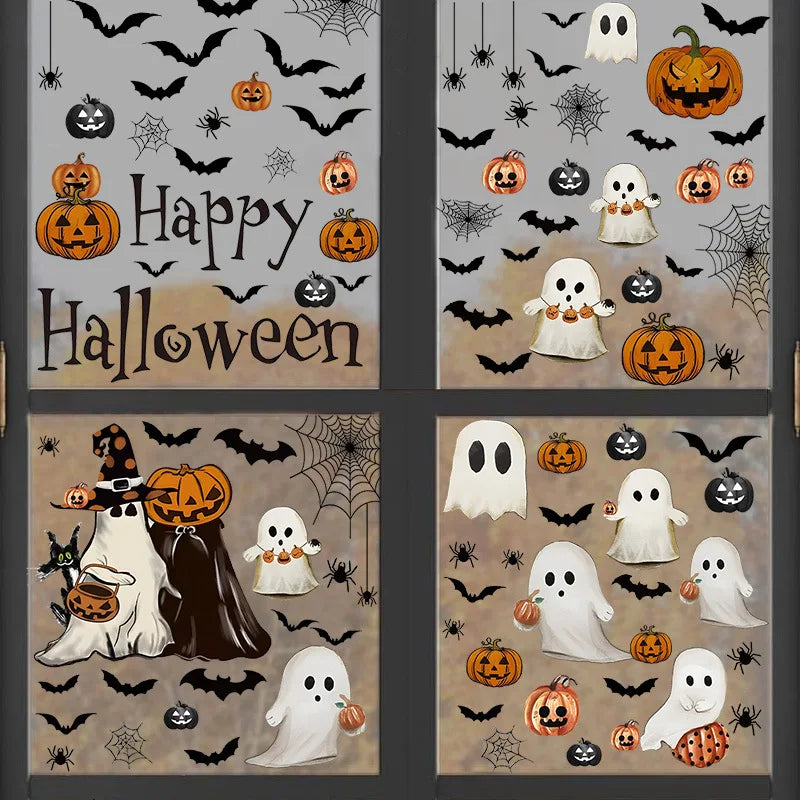 Halloween Window Stickers Pumpkin Living Room Glass Window Decoration Electrostatic Stickers Ghost Helloween Stickers