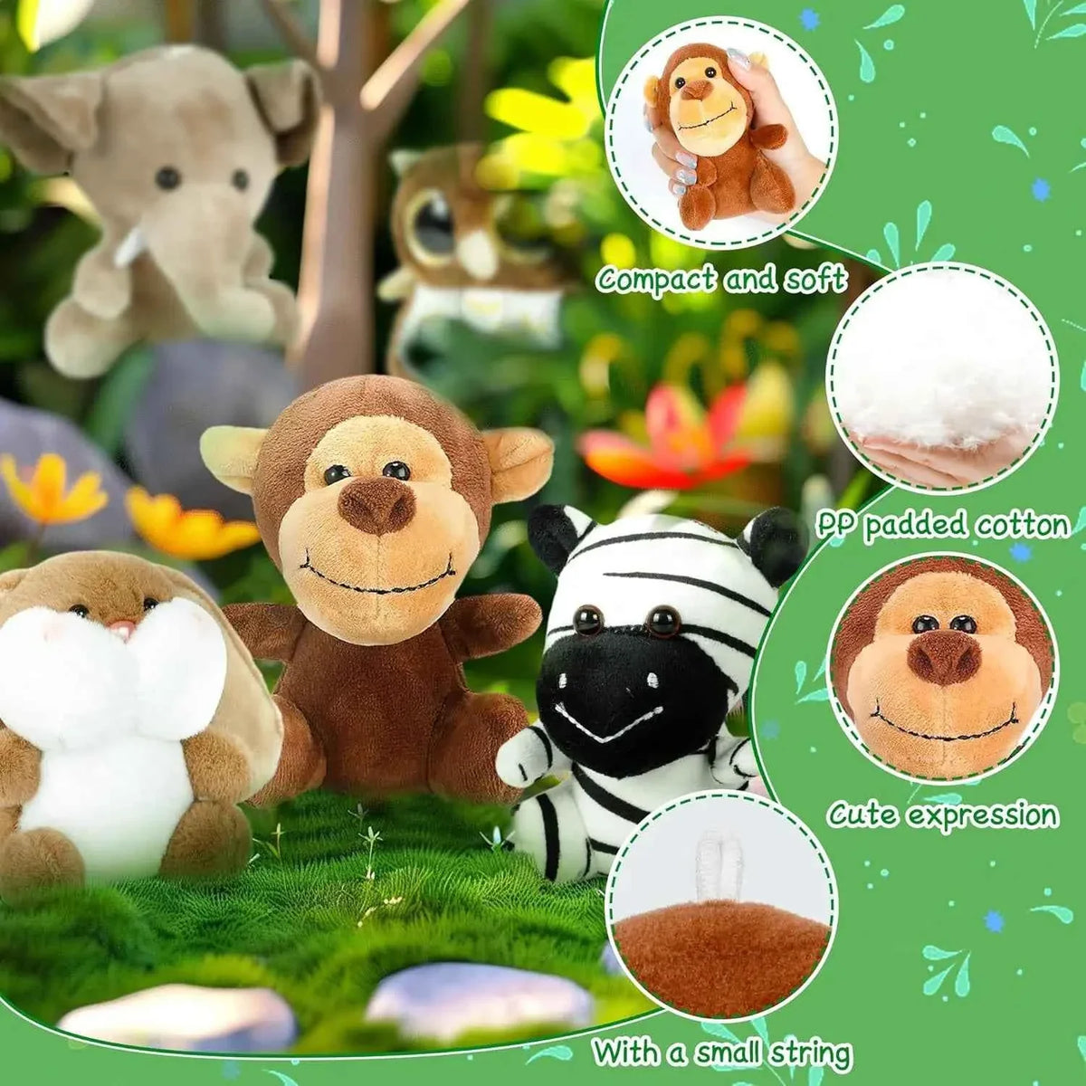 Mini Safari Plush Toy Set – Jungle Stuffed Animals Party Favor Pack