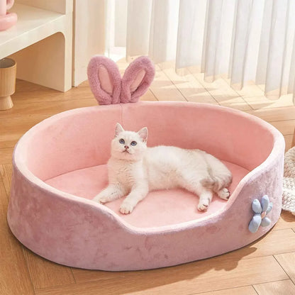 Soft Bolster Pet Bed – Washable Removable Cover, All-Season Comfort for Cats & Dogs, Pink (S–XL)