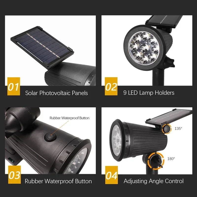 9 LED Solar Spot Light Outdoor Waterproof Spotlights Solar Garden Lights Landscape Lighting Decoration Pathway Lawn Lamp