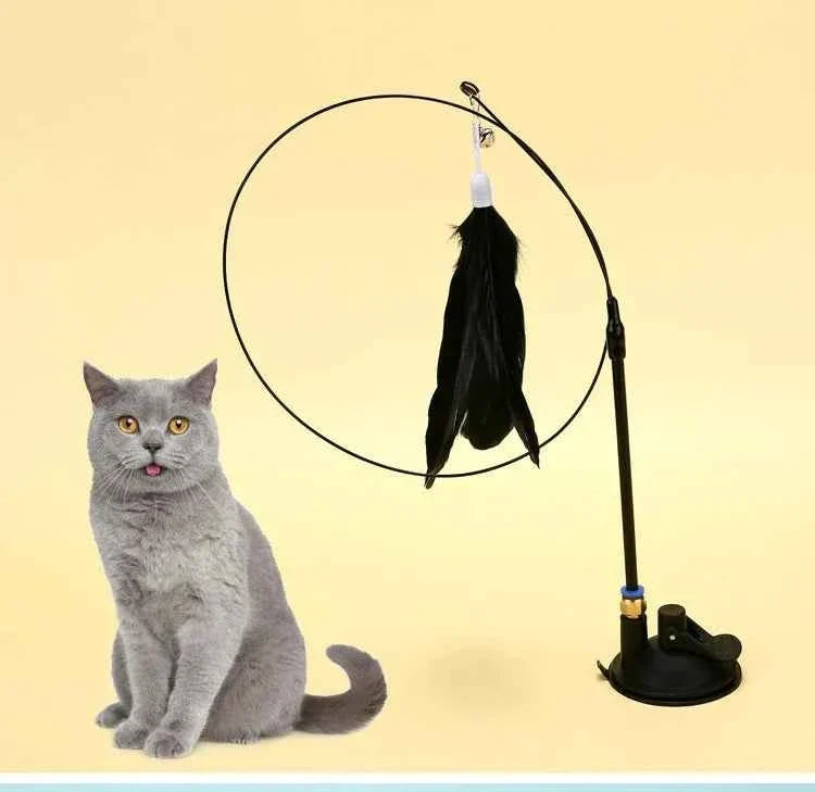 Interactive Cat Teaser Stick with Natural Feathers & Suction Cup