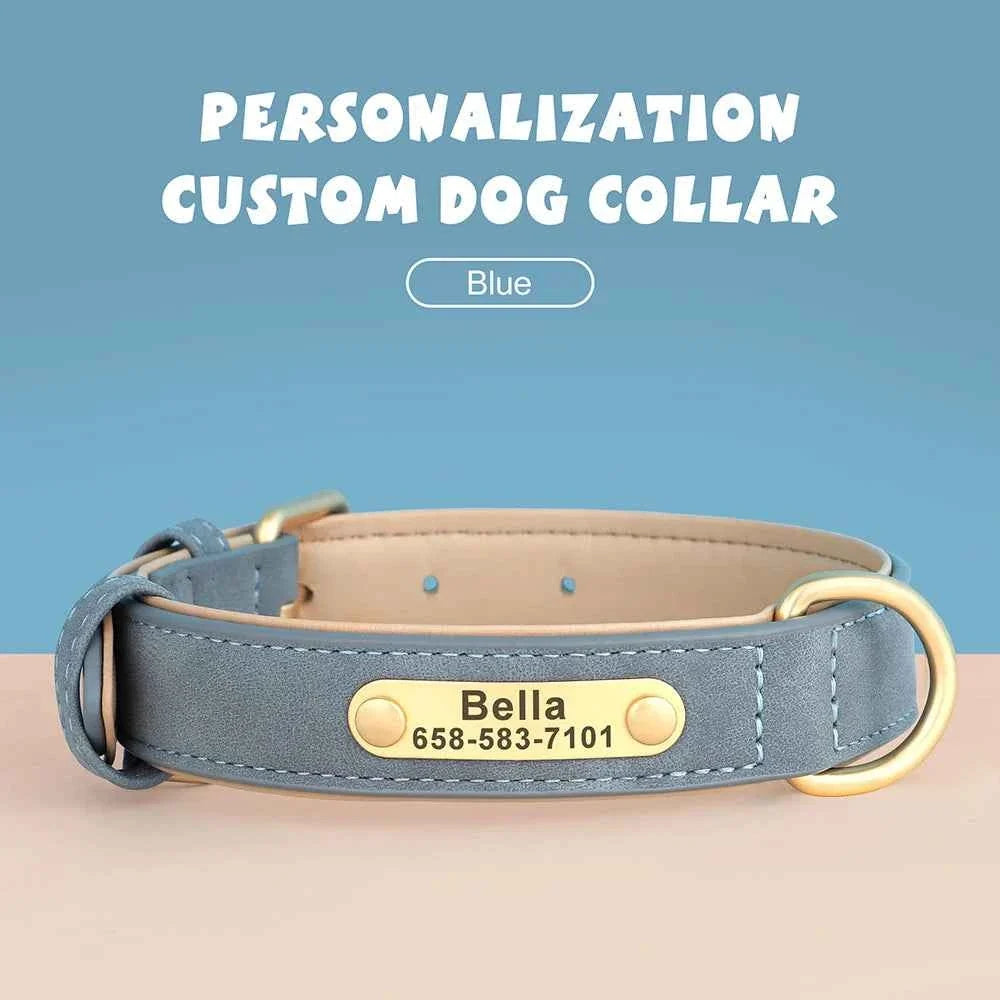 Personalized PU Leather Dog Collar with Custom Engraved ID Tag
