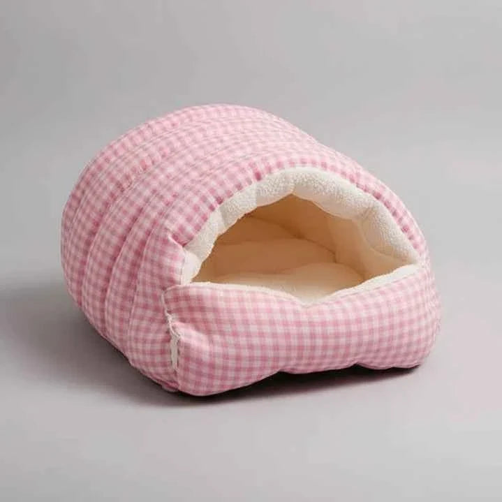Kawaii Thermal Plush Pet Cave Bed – Cozy Enclosed Sleeping Bag House for Cats & Small Dogs (10 Colors)