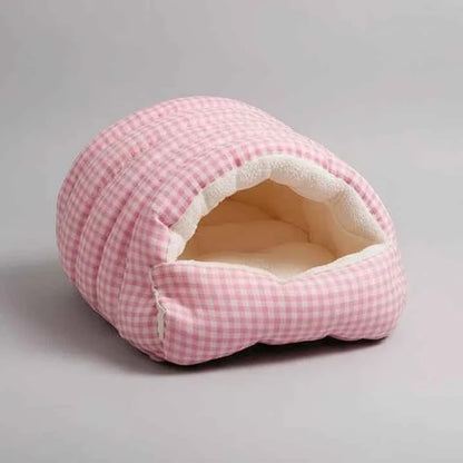 Kawaii Thermal Plush Pet Cave Bed – Cozy Enclosed Sleeping Bag House for Cats & Small Dogs (10 Colors)