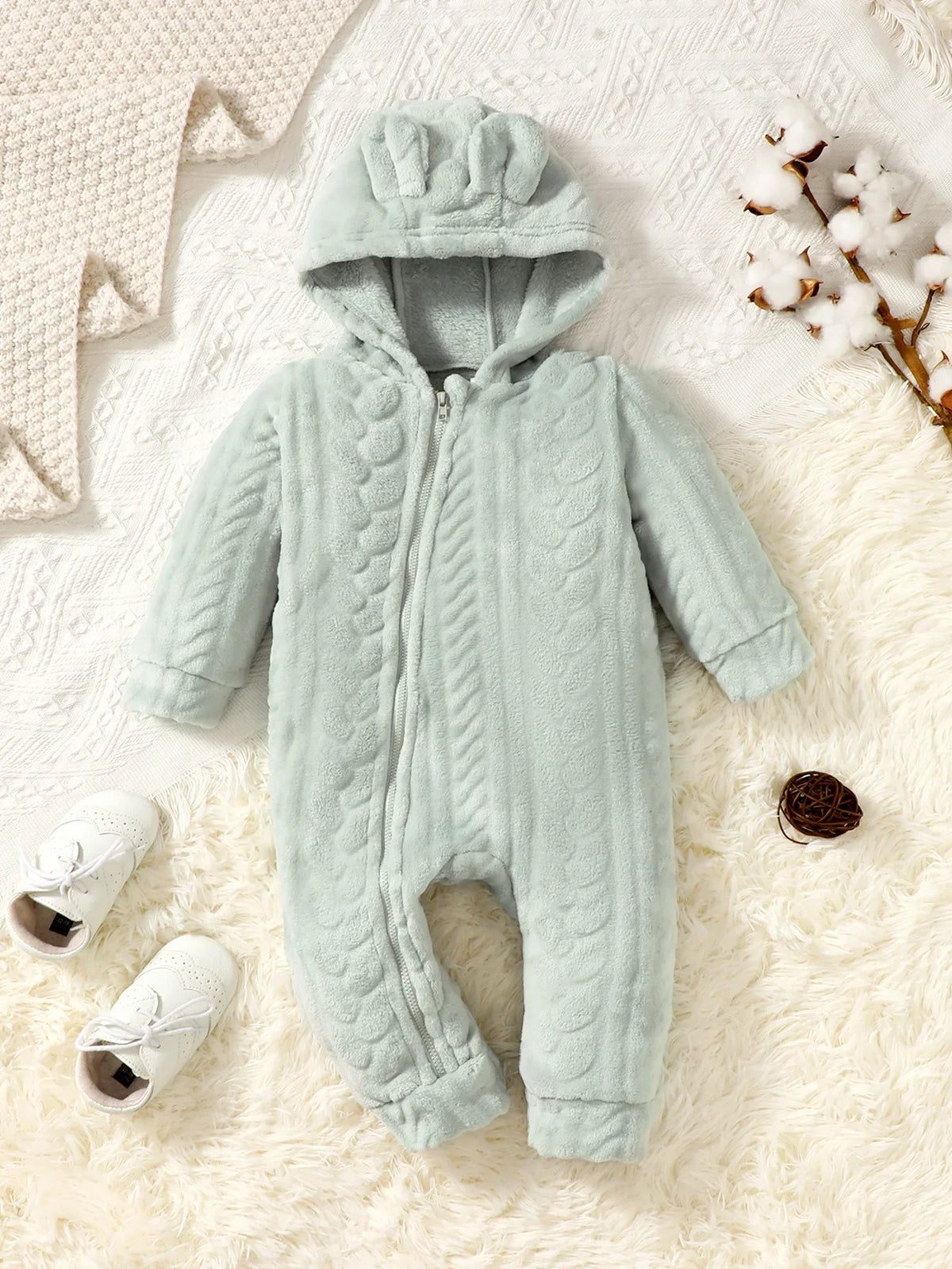 Baby Boys and Girls Plaid Romper Hooded Long Sleeved Plush Jumpsuit Winter Warm Bodysuit Clothes for 3-24 Months Toddler Boy