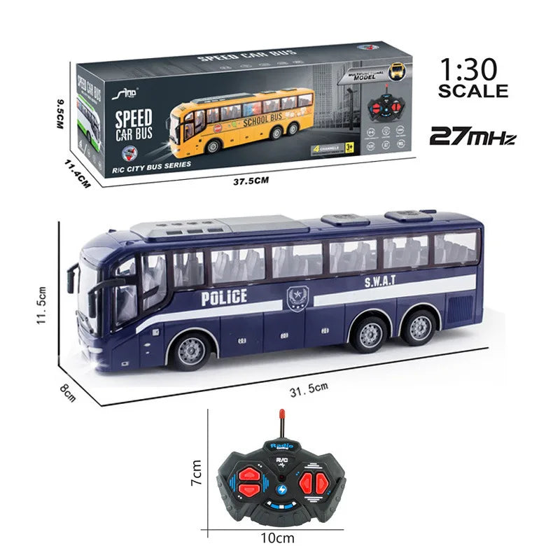 1/30 Rc Bus Electric Remote Control Car with Light Tour Bus School City Model 27Mhz Radio Controlled Machine Toys for Boys Kids