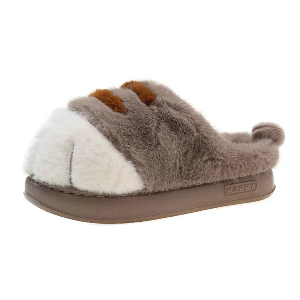 3D Cat Paw Plush Slippers – Cute Furry Warm Slip-On Indoor House Shoes for Women & Couples